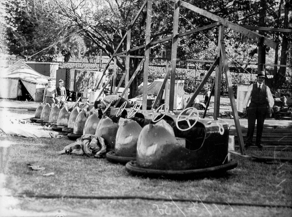 Dodgem cars at the RNA showground, Brisbane, 1938, Bowen Hills