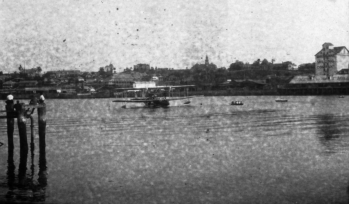 Seaplane landing on the Brisbane River, Queensland, June 1930 (1920)