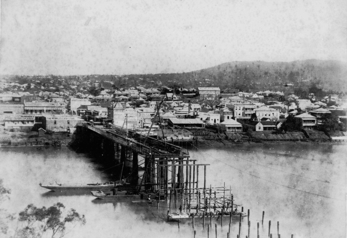 Victoria Bridge under construction, Brisbane, 1893, South Brisbane