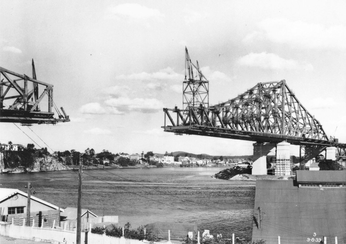 Brisbane's Story Bridge under construction, 1939, Kangaroo Point
