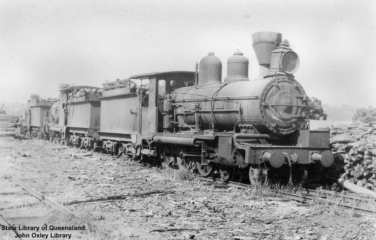 Steam train at the Mayne Locomotive Depot, Brisbane, Queensland, 1946