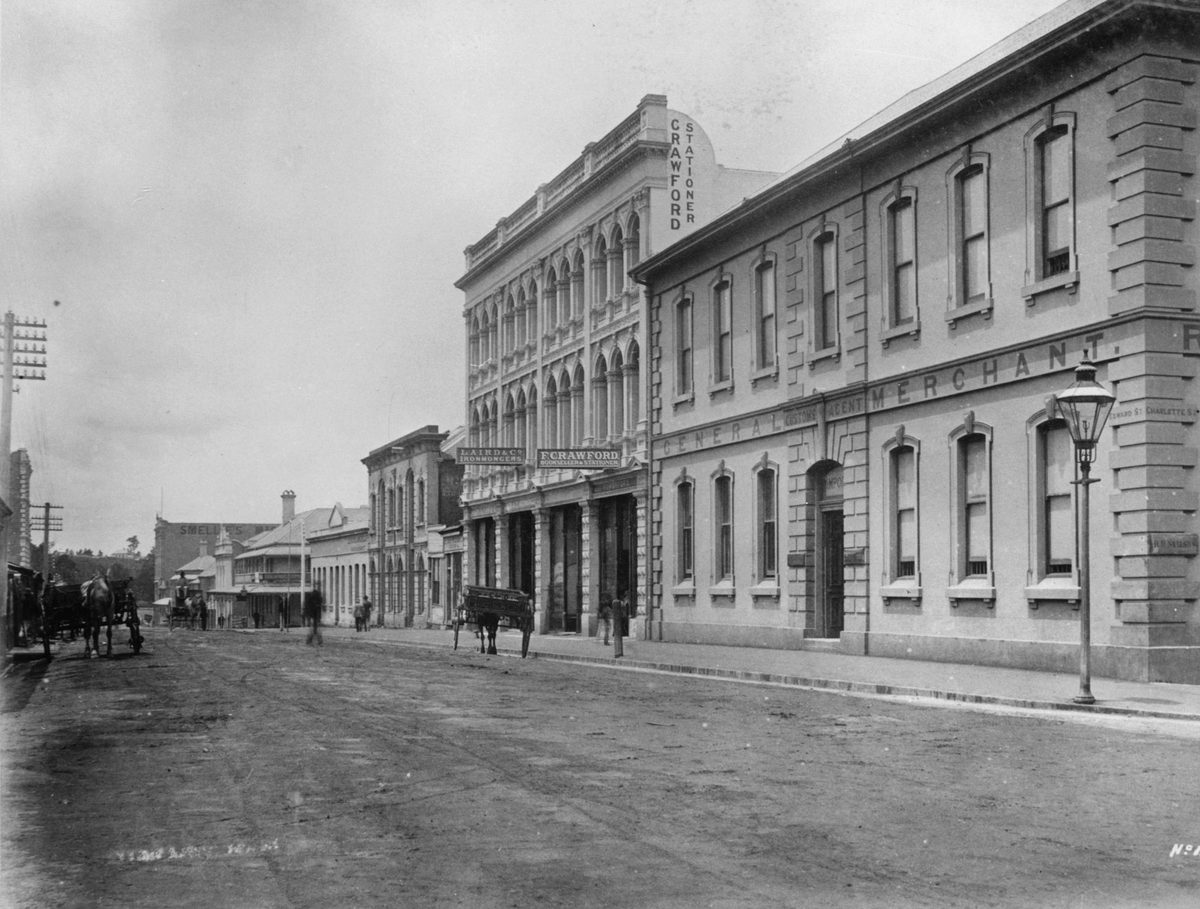 City view looking east from the intersection of Charlotte and Edward Streets, Brisbane, 1889, Brisbane City