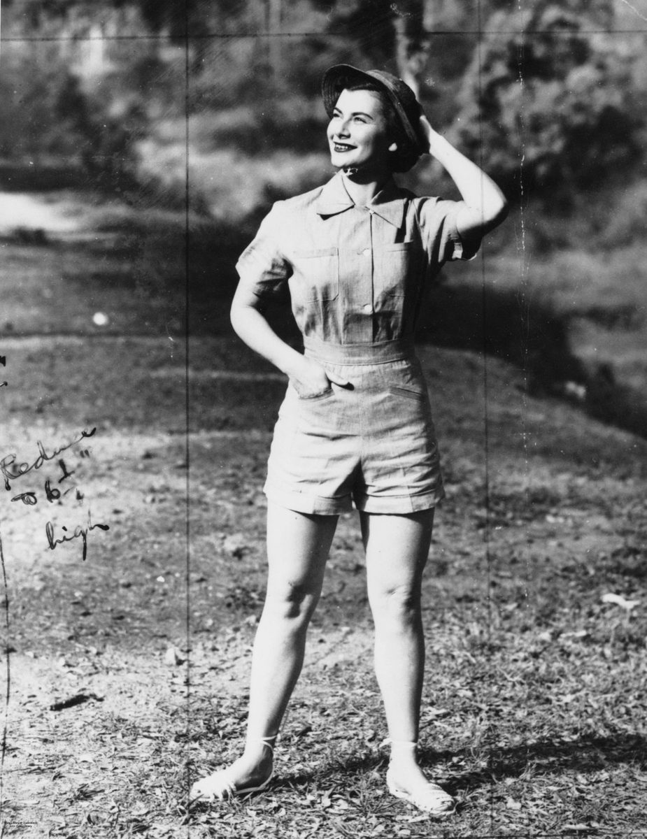 Young woman modelling a short pantsuit, Brisbane, 1952