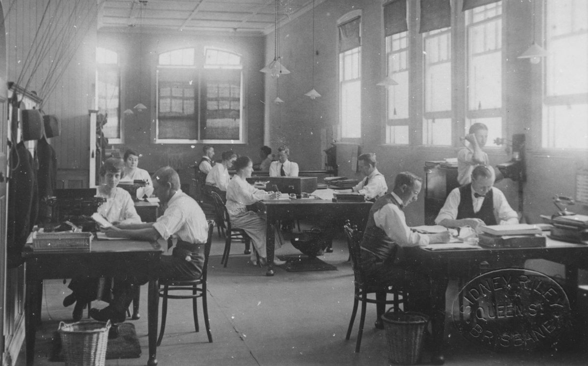 Inside the offices of the Australian Estates & Mortgage Co., 1921, Brisbane