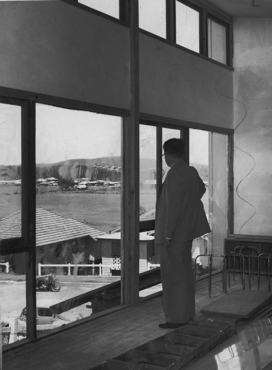 Large windows capture the view from a new house in Stafford, Brisbane, 1952