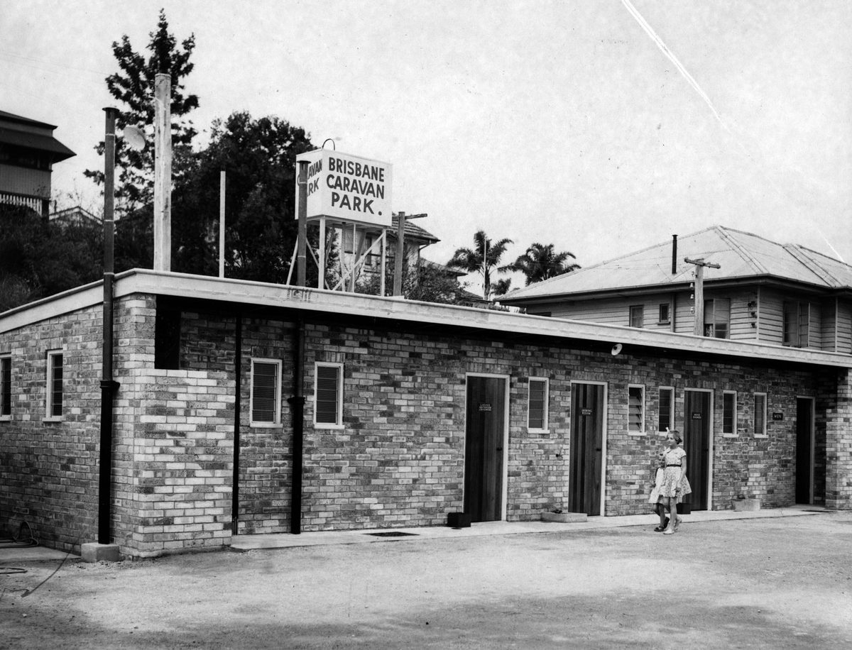 Amenities block at the Brisbane Caravan Park, Hawthorne, Brisbane, Queensland, 1953