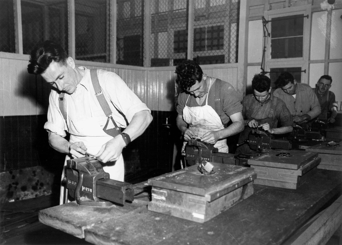 Army personnel undergoing workshop training at Central Technical College, Brisbane, August 1942