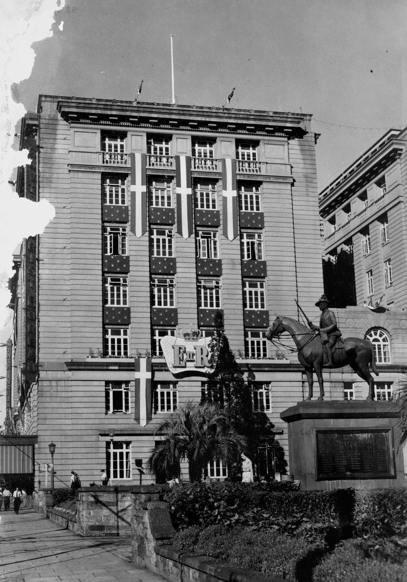Queensland Government Offices decorated for the Royal Tour in March, 1954, Brisbane