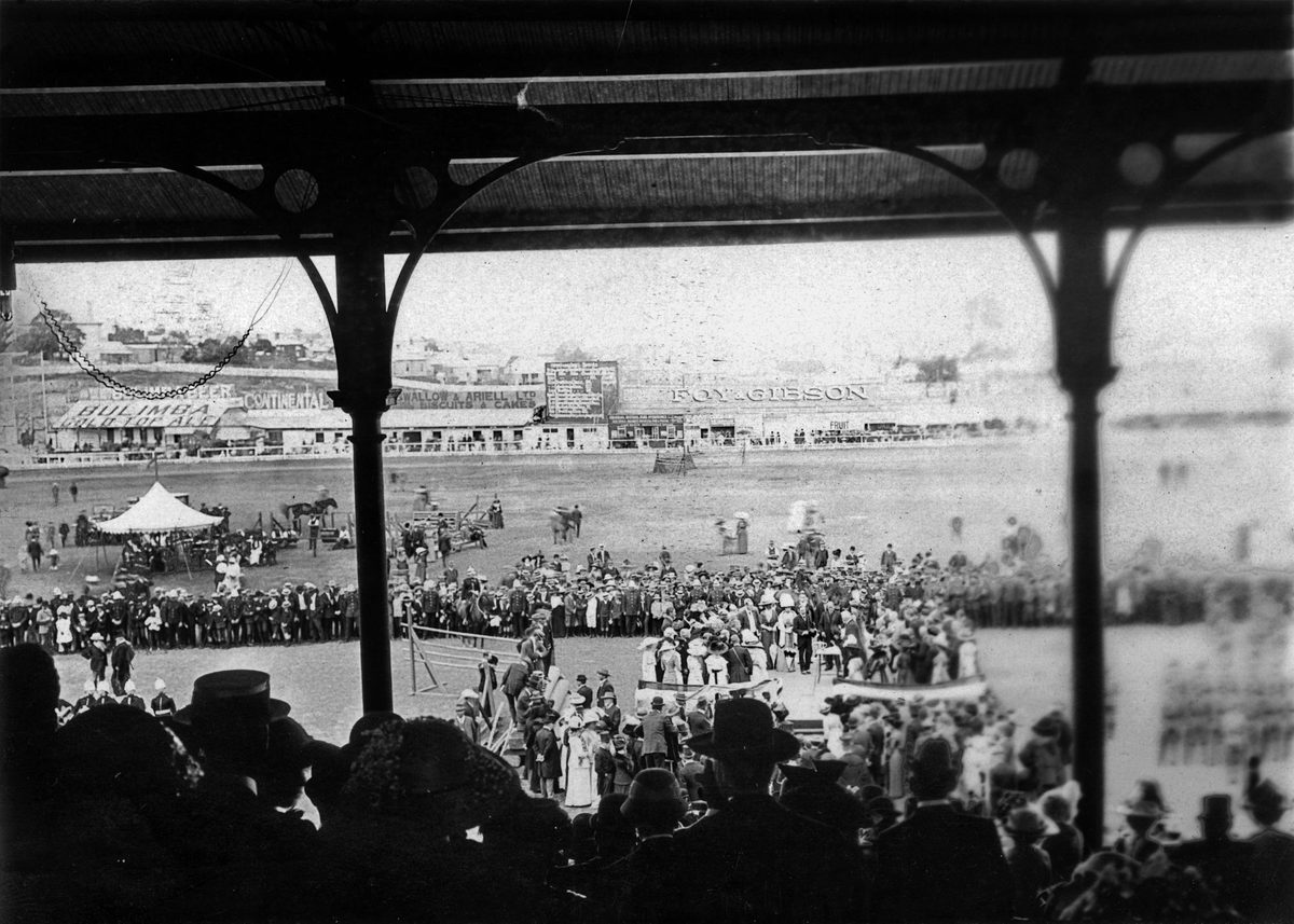 View from the grandstand looking over the main parade ring, Exhibition Ground, Brisbane, 1914, Bowen Hills