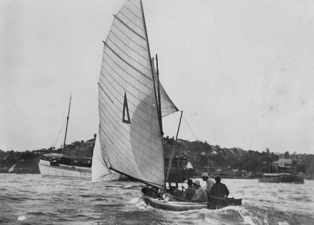 Yacht known as Furious sailing on the Hamilton Reach of the Brisbane River, 1925
