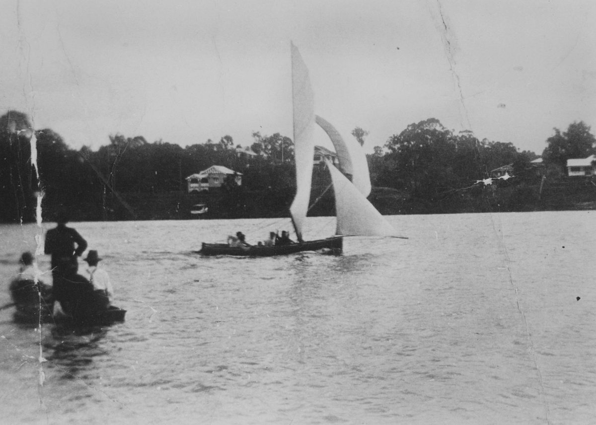 Sailing boat Valmae a winner of the Queensland Championship, 1927, Brisbane River