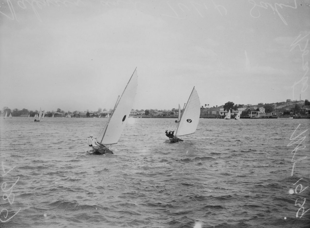 Two yachts sailing on the Brisbane River, 1939