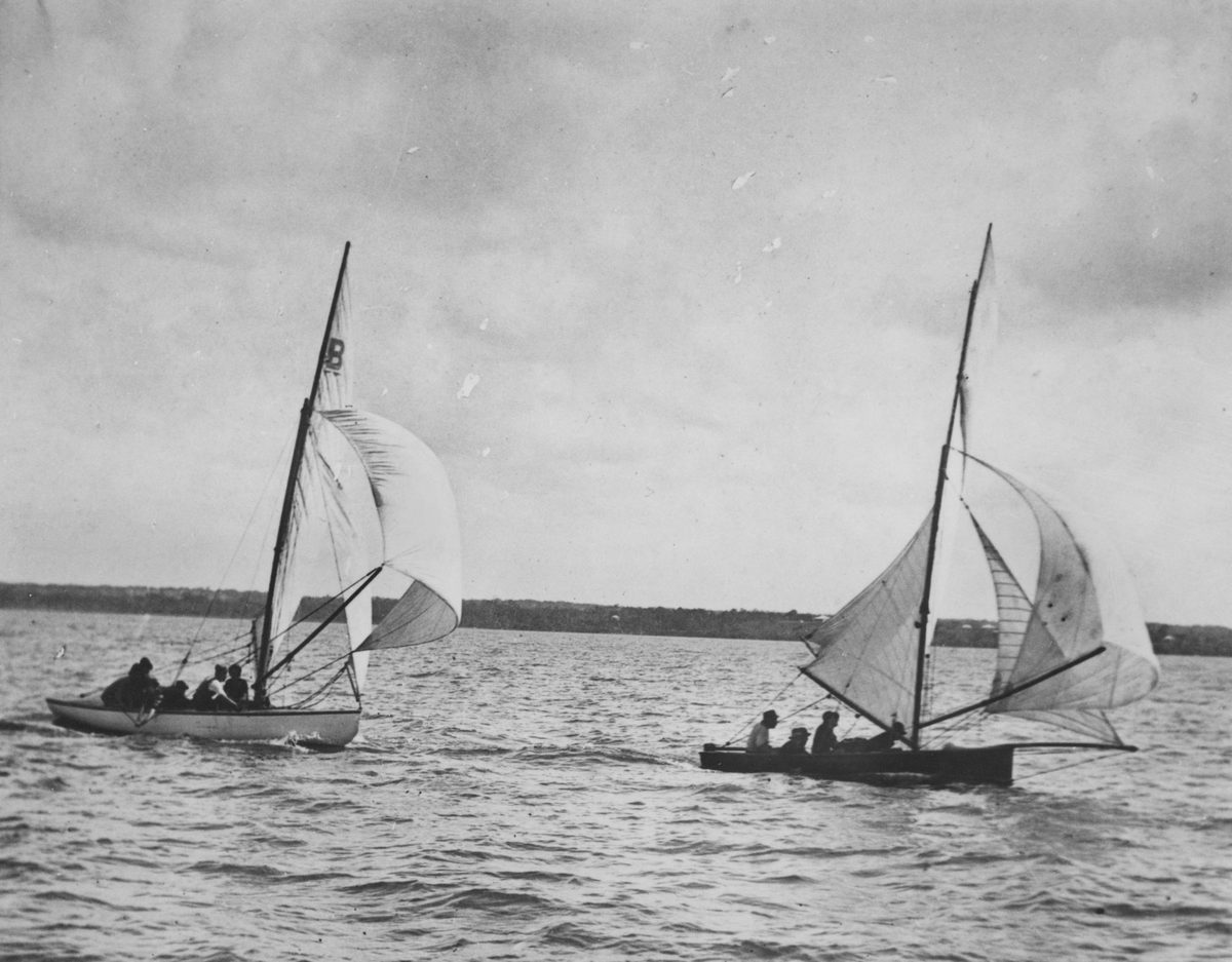 Two sailing boats in the Kilroe Cup race during the Cleveland Regatta, 1918