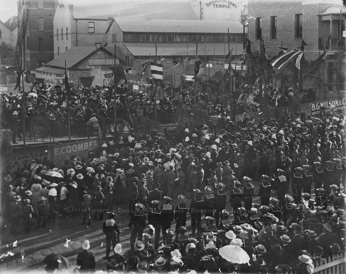 Laying of the foundation stone of the new Y.M.C.A. building in Edward Street, Brisbane, 1907, Brisbane City