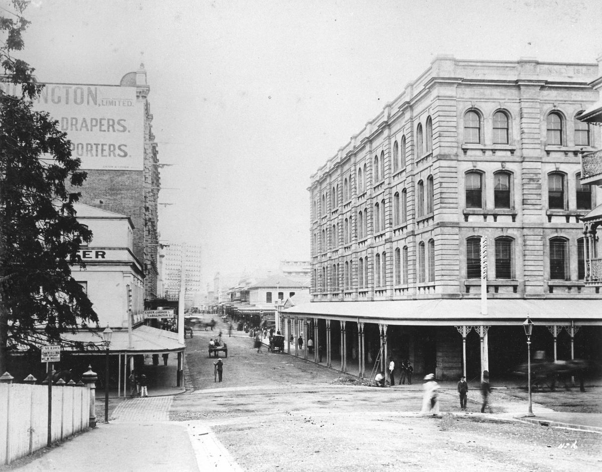 View of Edward Street above the intersection of Adelaide Street looking east, Brisbane, 1889, Brisbane City