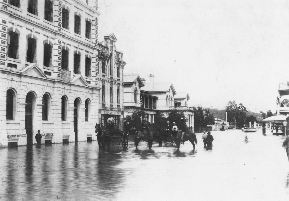 Edward Street during a flood in Brisbane, 1890, Brisbane City