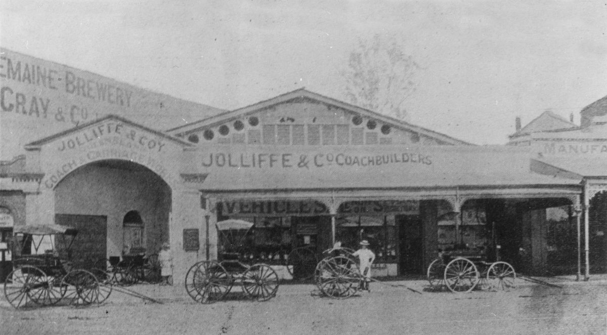 Street view of the premises of Jolliffe & Co., Coachbuilders, 1902, Brisbane City