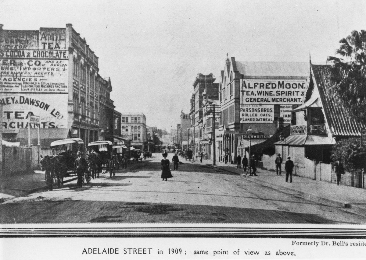 Shops in Adelaide Street, 1909, Brisbane City