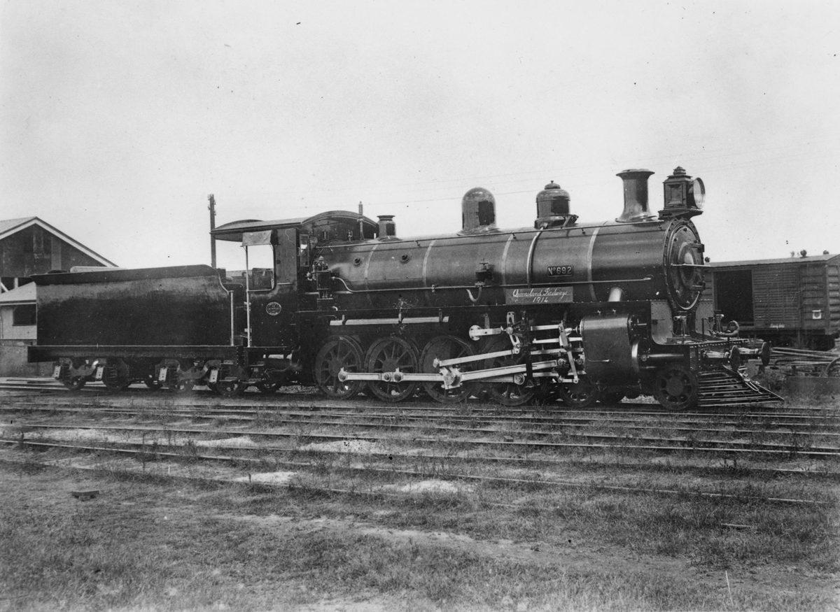 Queensland Government Railways C18 class locomotive no. 692 ready for display at Roma Street, 1914, Brisbane City