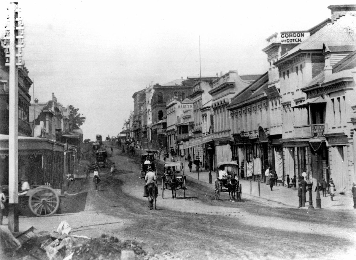 Queen Street, from the corner of Edward Street looking south, Brisbane, 1883, Brisbane City