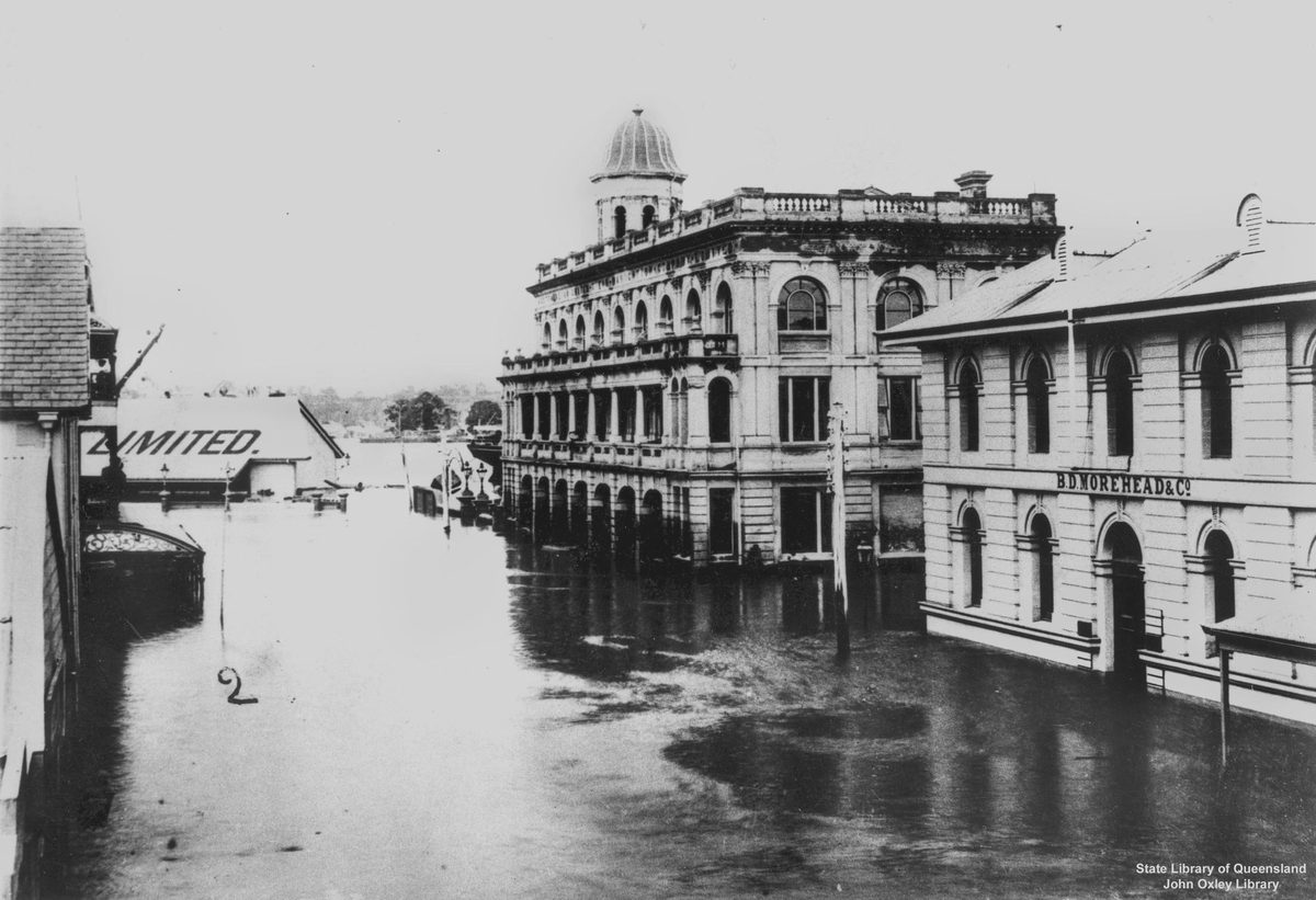 Flood waters in Mary Street, Brisbane in 1893, Brisbane City