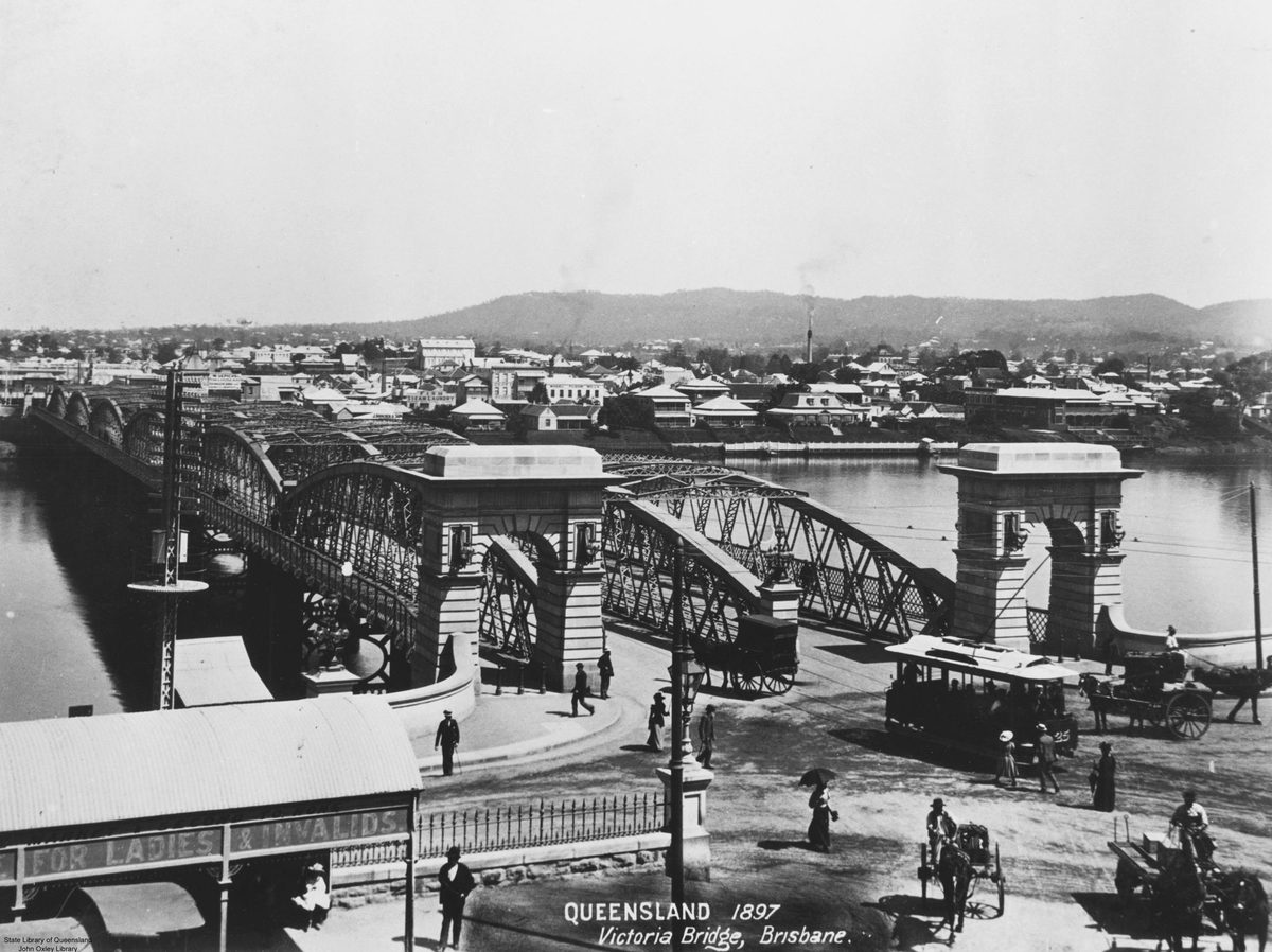 View of the Victoria Bridge, Brisbane, in 1897, Brisbane City