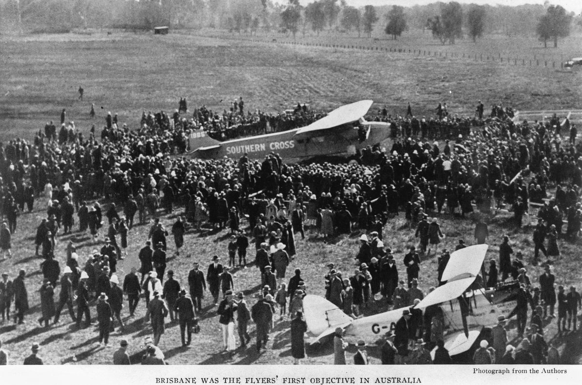 Crowds attracted to the Southern Cross after the triumphant landing at Brisbane, October 1928