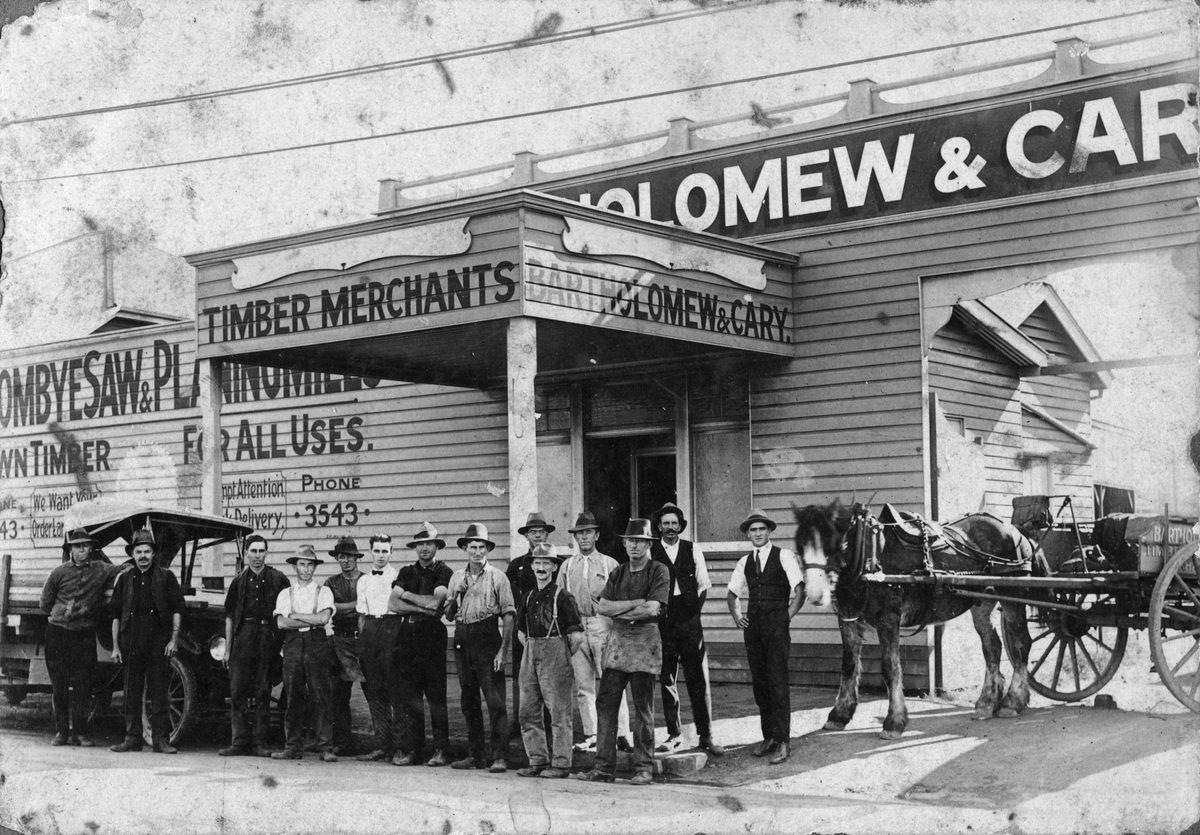 Bartholomew and Cary's timber yard in Wickham Street, Brisbane, Fortitude Valley (1921)