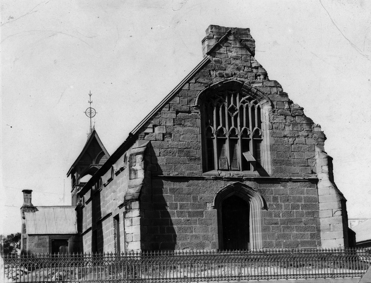 Detailed close-up image of St Stephen's Church in Elizabeth Street, Brisbane taken about 1928, Brisbane City