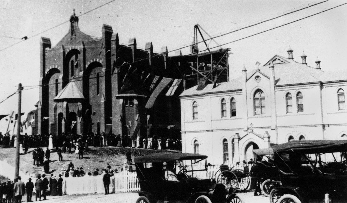 Dedication ceremony at St Brigid's Catholic Church at Red Hill designed by the architects Messrs. Hall and Dods (1914)