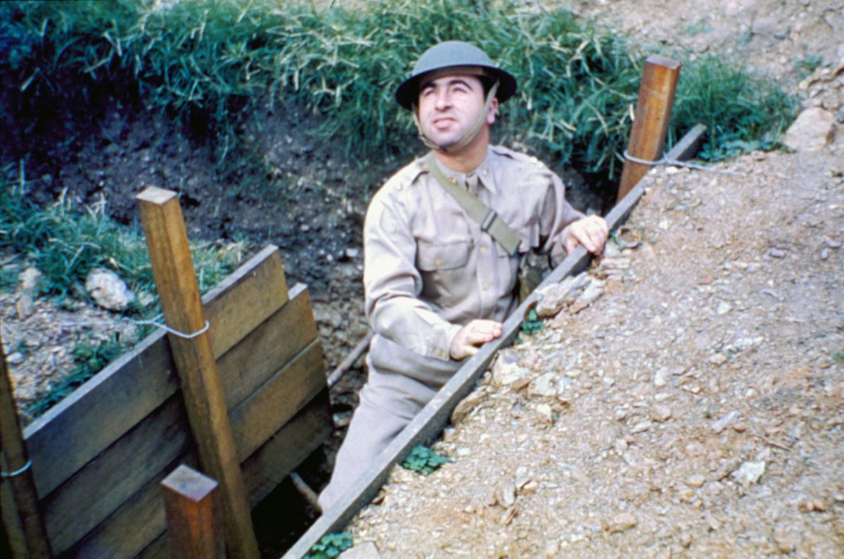 Lieutenant Mark Muller in an air-raid shelter, Brisbane, 1942