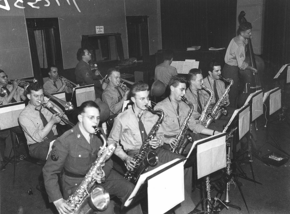 U.S. Army band practicing in Brisbane, Queensland, 1942