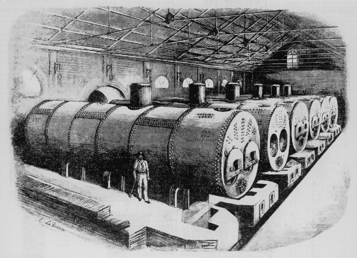 Inside the boiler room at the Mount Crosby Waterworks, 1892