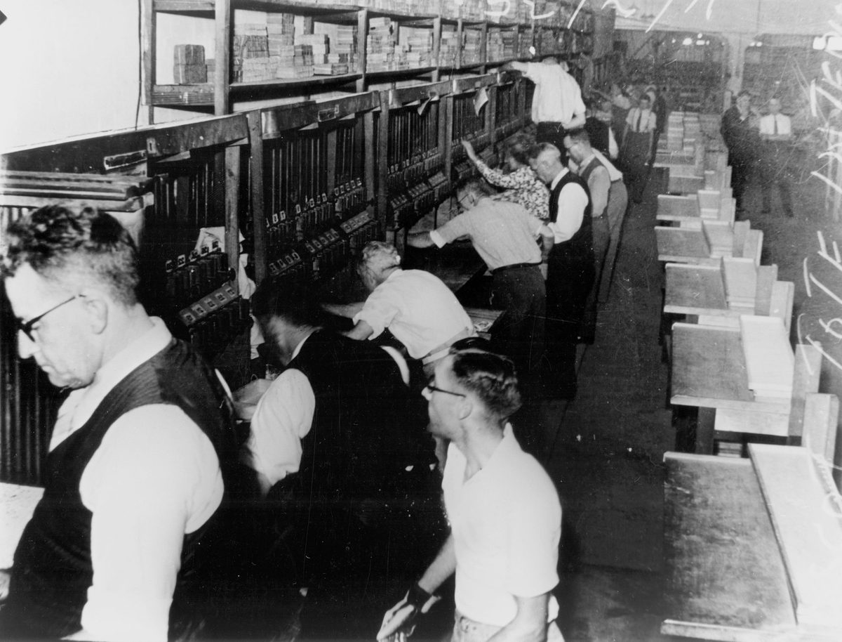 Inside the Totaliser at Ascot racetrack, February 1939