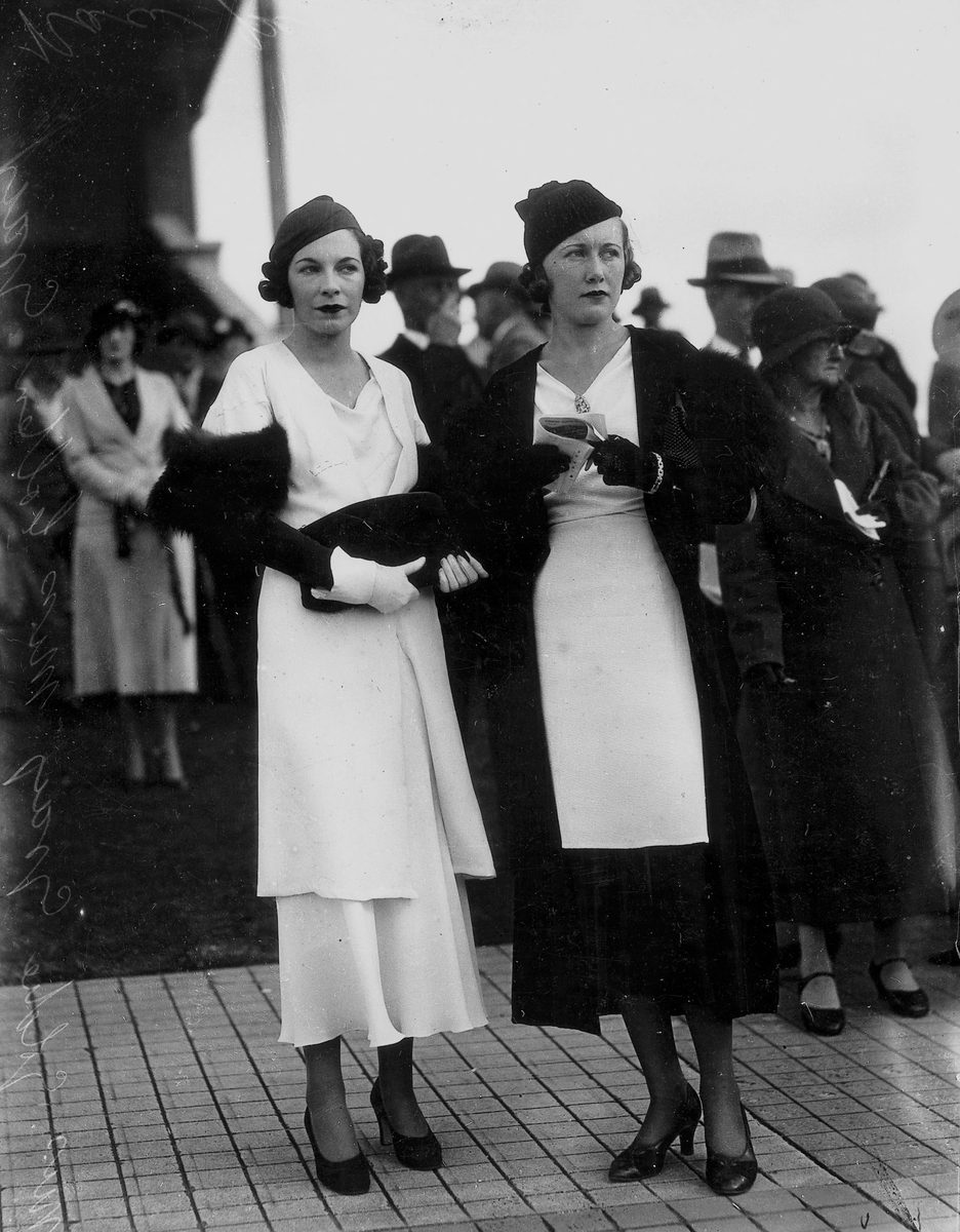 Colleen and Goldie Gray at the Ascot races, Brisbane, August 1933
