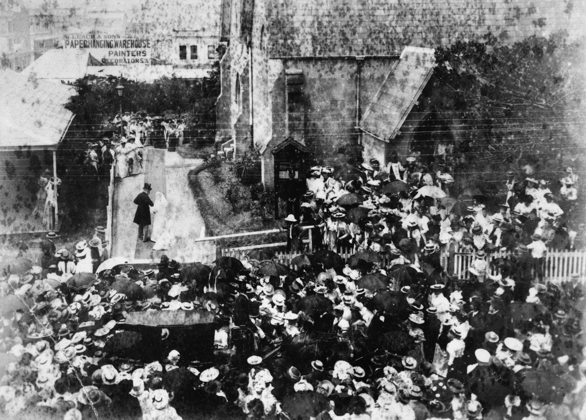 Sir Samuel Walker Griffith escorting his daughter Evelyn to church on her wedding day, 1894, Brisbane