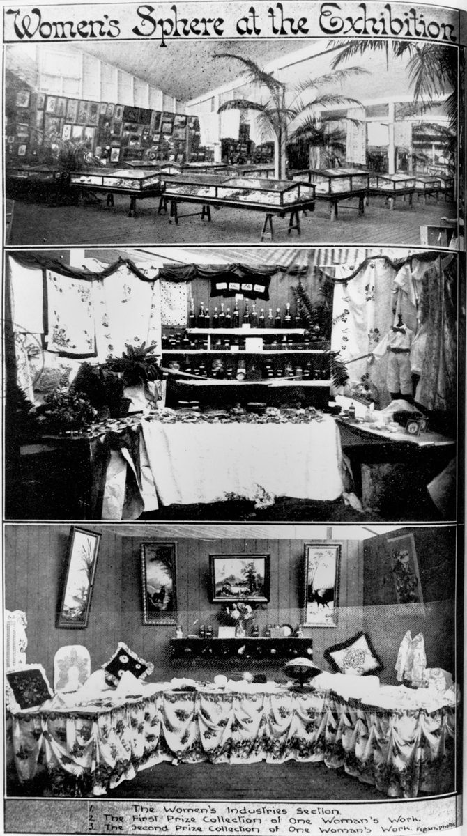 Three images from the Women's Industries section at the Brisbane Exhibition, 1912, Bowen Hills