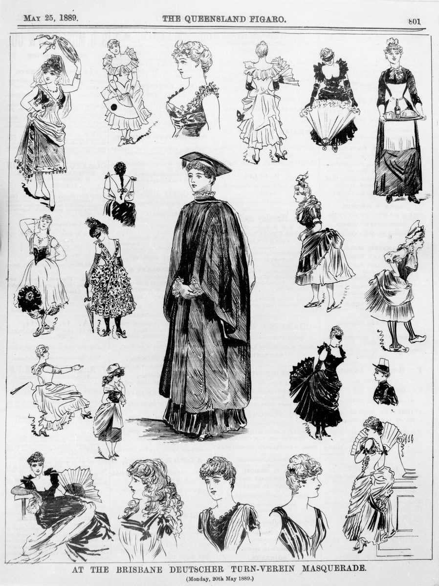 Illustrations of costumes from the Brisbane Deutscher Turn-Verein masquerade, Brisbane, 1899 (1889)