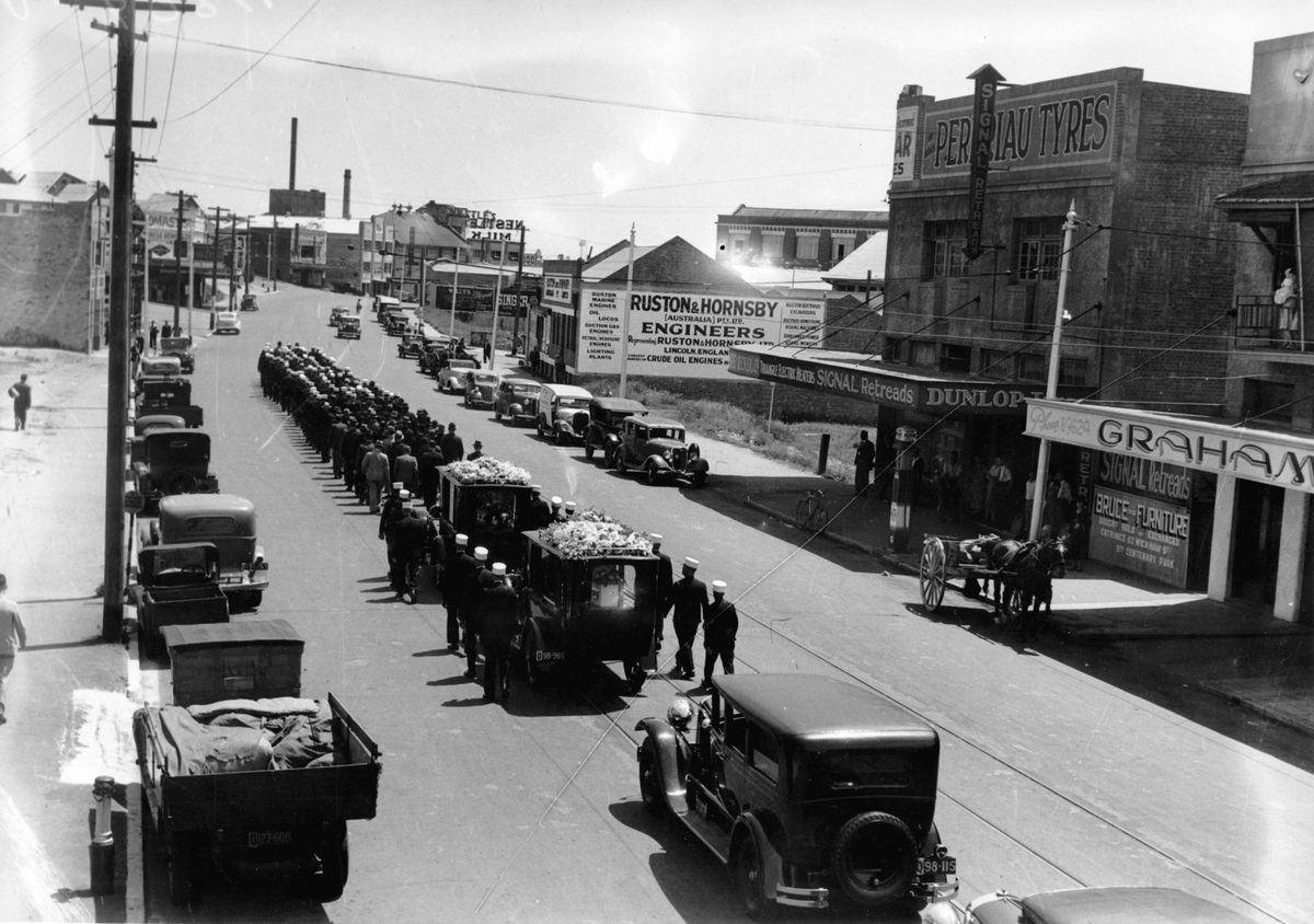 Funeral procession in Barry Parade, Fortitude Valley, Brisbane, 1938