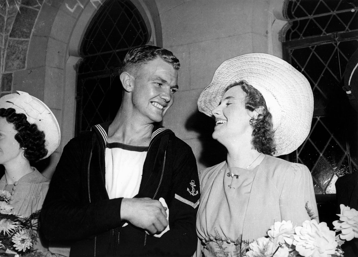 Happy couple Noel and Norma Hawke on their wedding day, Brisbane, May 1940