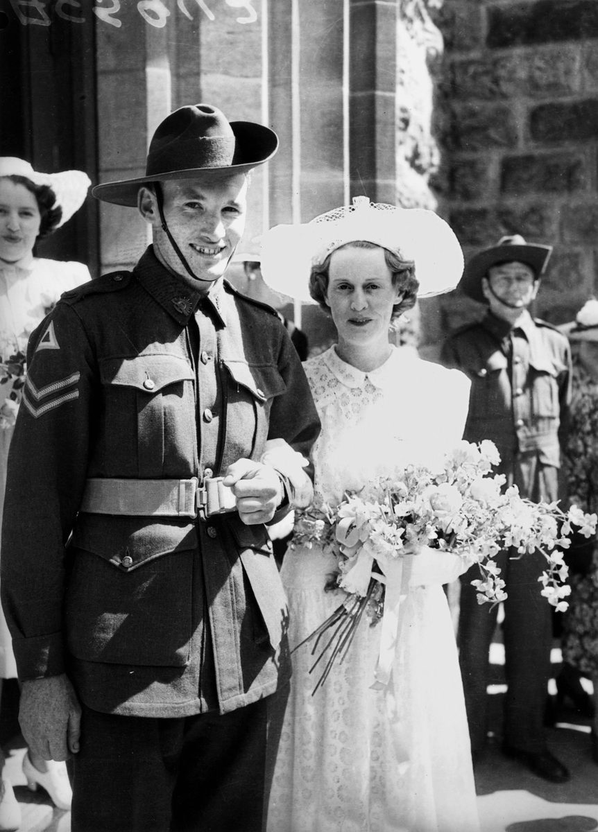 Wartime wedding at St. Stephen's Cathedral, Brisbane, October 1942, Brisbane City