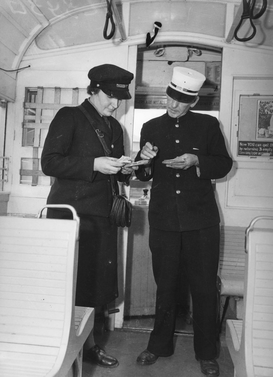 New tram conductor recruit in training, Brisbane, 1942