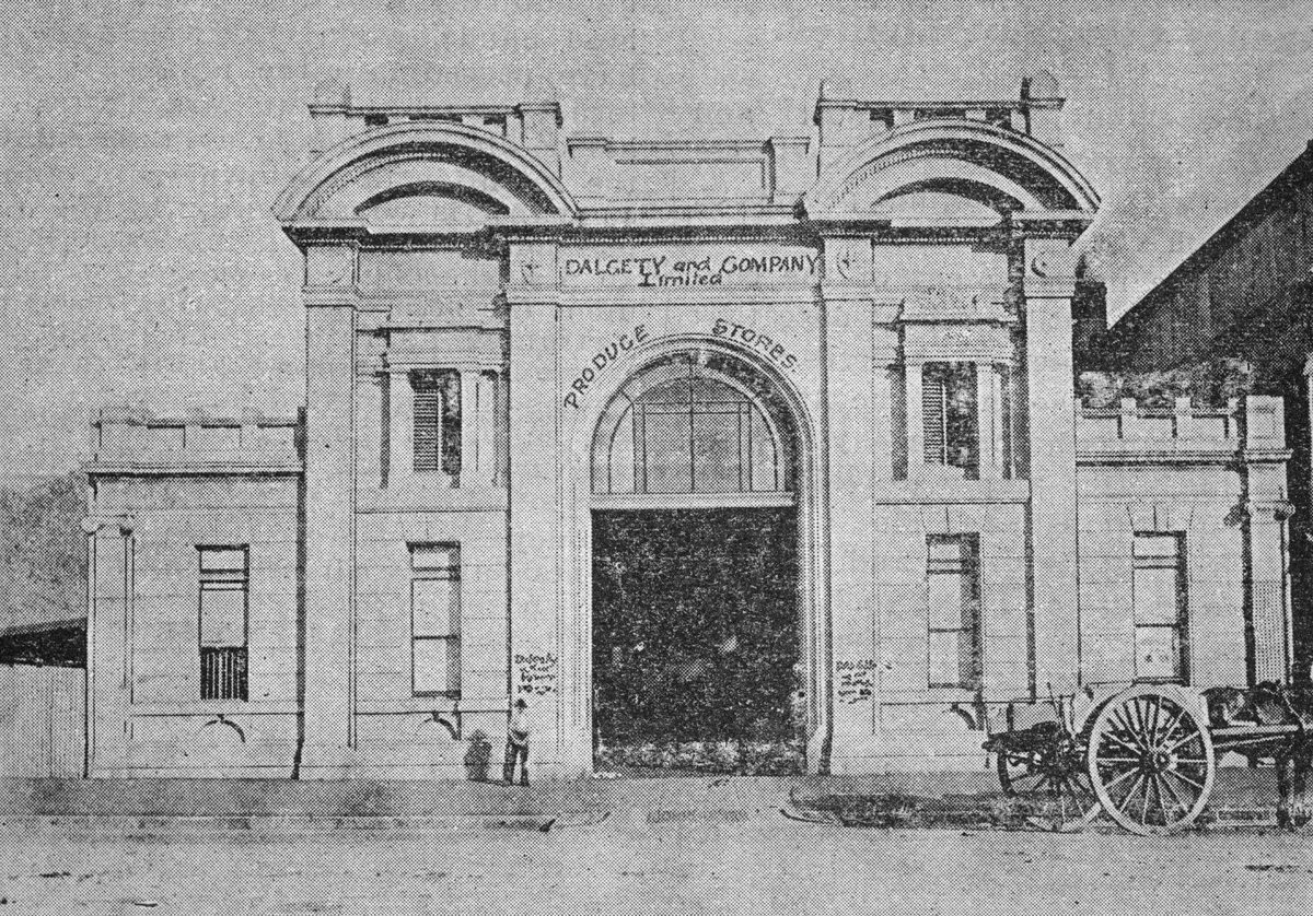 Entrance to the Dalgety Produce Store on Margaret Street, Brisbane, 1896, Brisbane City