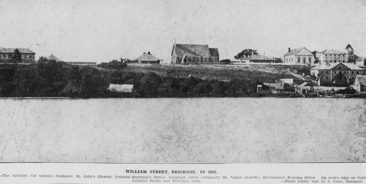Looking towards William Street from the Brisbane River, 1865, Brisbane City
