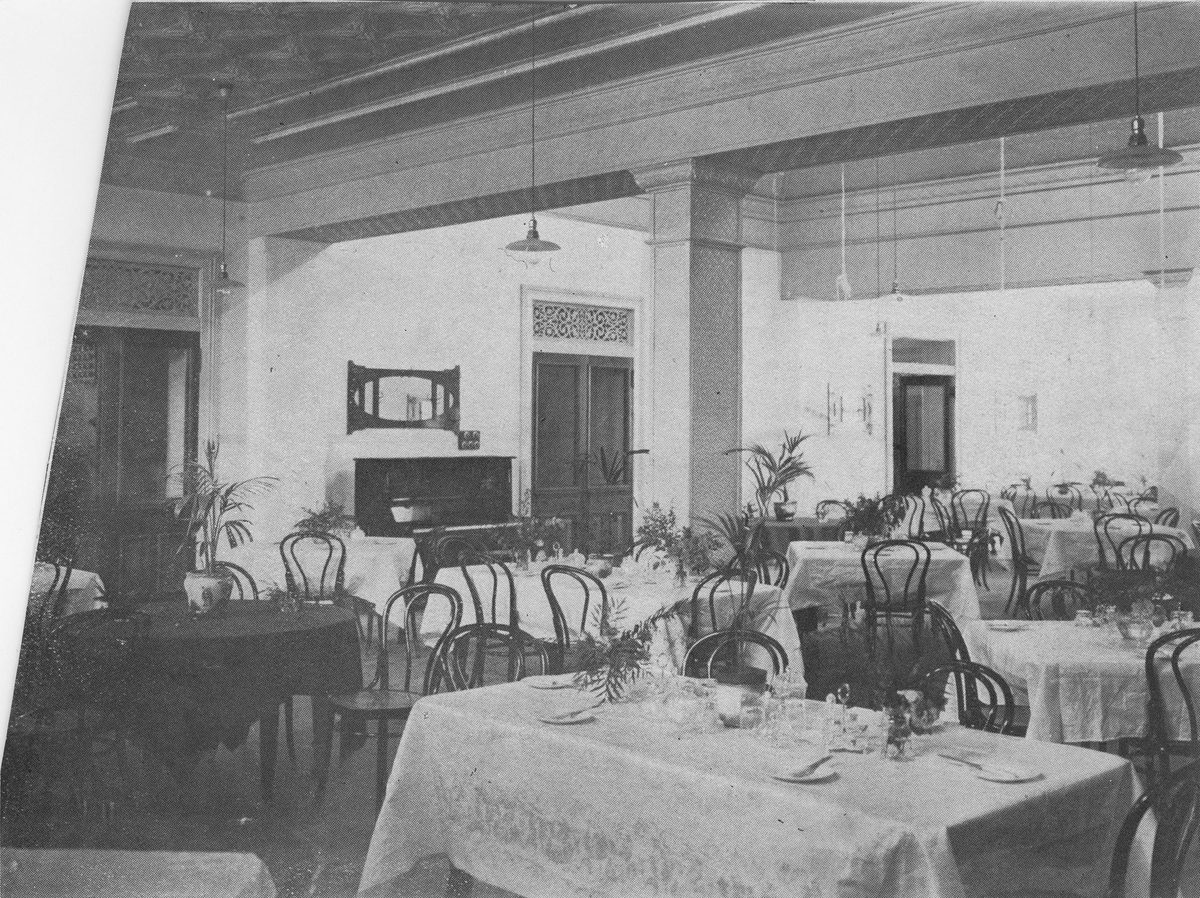Part of the dining room at the People's Palace, Brisbane, 1911