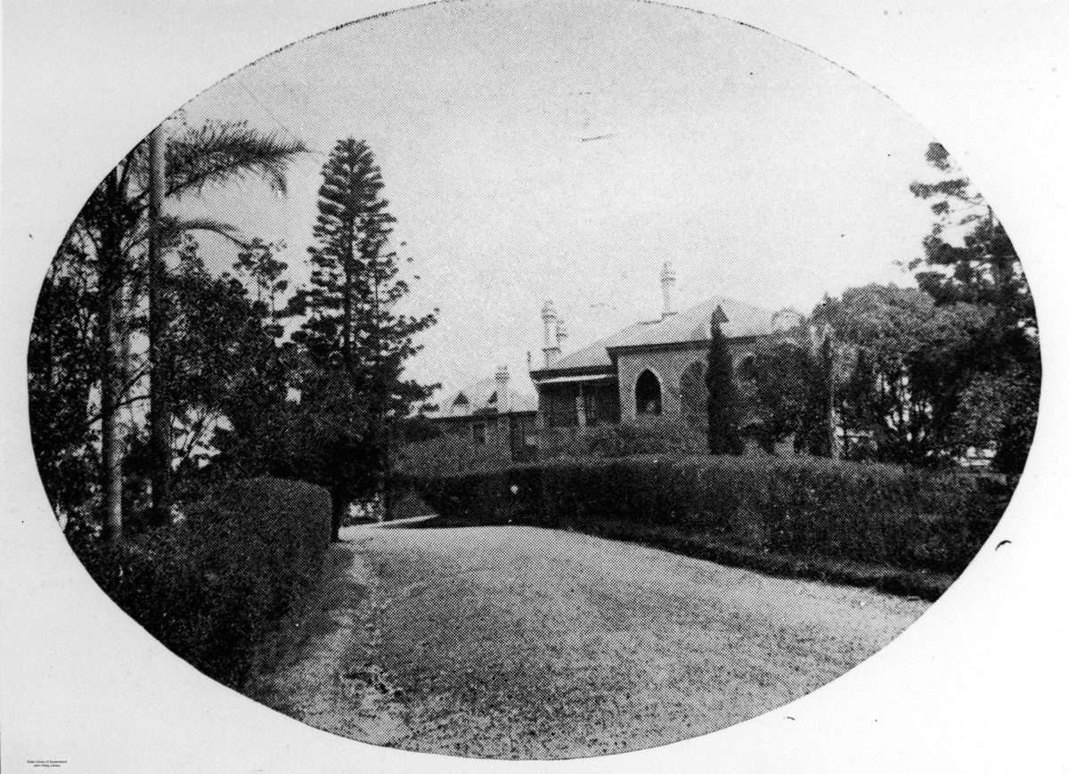 Looking up the driveway towards Brisbane residence, 'Bishopsbourne', 1925, Milton
