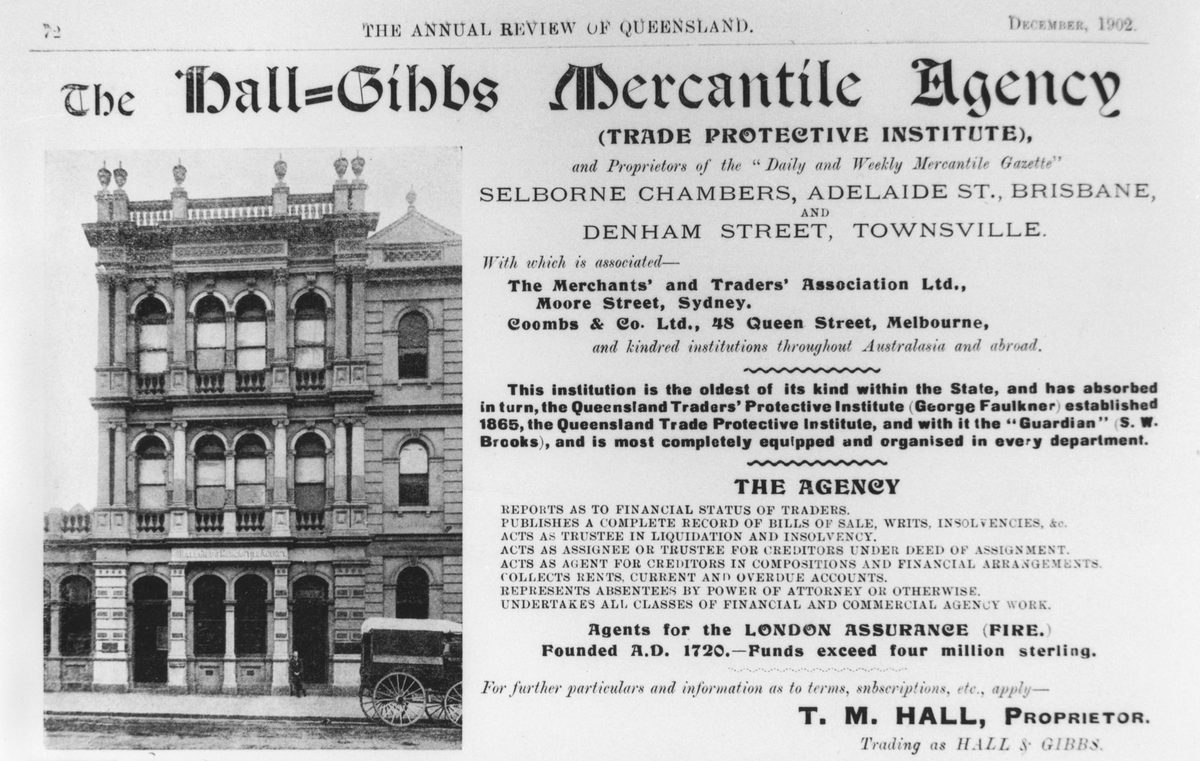 Hall & Gibbs Mercantile Agency in Selbourne Chambers in Adelaide Street, Brisbane, 1902, Brisbane City