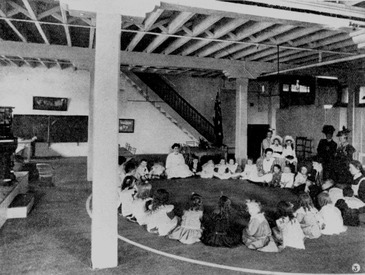 Storytelling at the Brisbane Institute of Social Service Kindergarten, Fortitude Valley, Brisbane, 1907