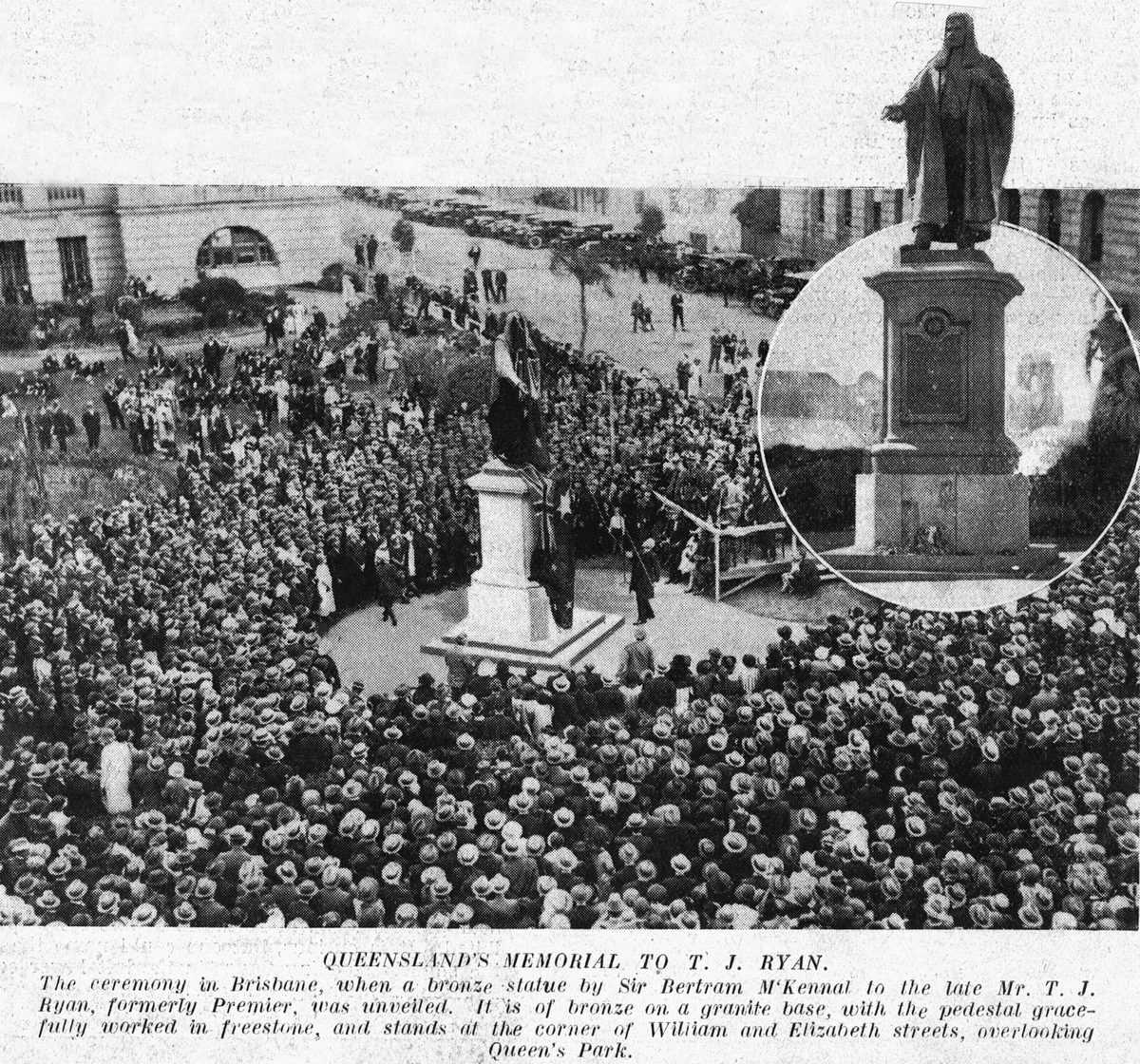 Unveiling a statue of Thomas Joseph Ryan at Queen's Park, Brisbane, 1925