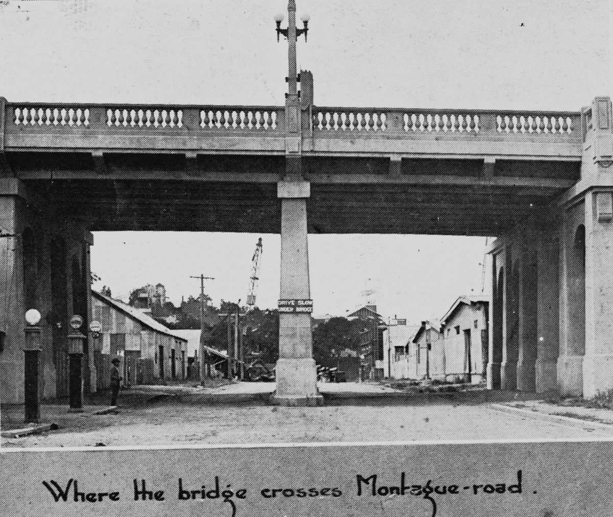 Where the William Jolly Bridge crosses Montague Road, South Brisbane, 1932